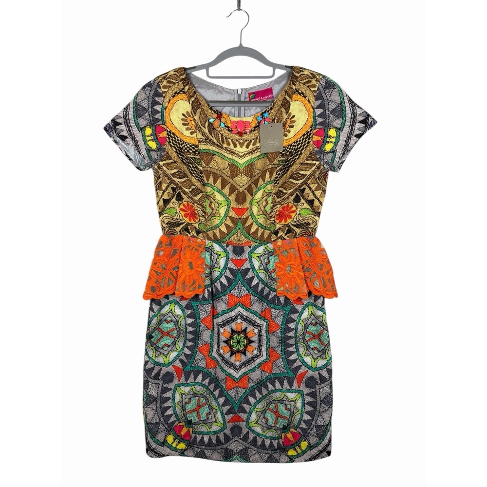 NWT Hemant Nandita Sunchart Dress Multicolor Peplum 6 Sheath Dress Anthropologie